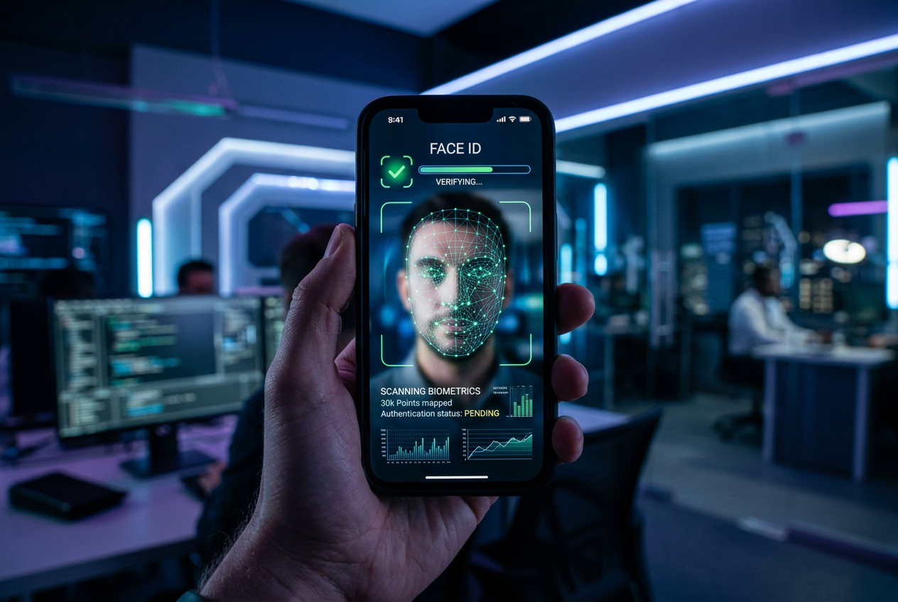 Biometric facial recognition process on a smartphone