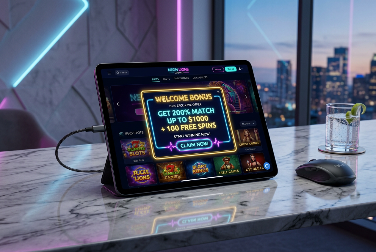 Modern online casino dashboard on a digital tablet