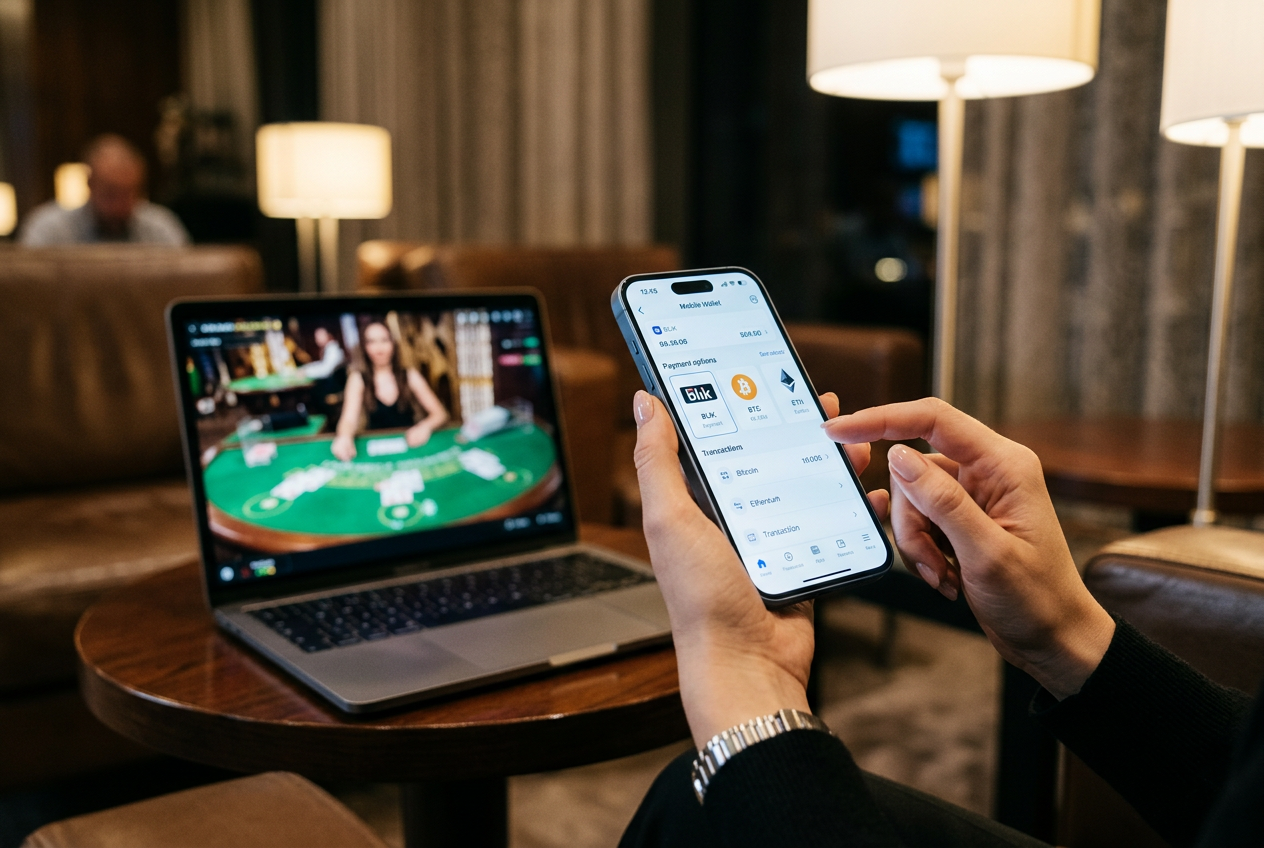 Close-up of a smartphone displaying modern digital payment apps for secure casino transactions.